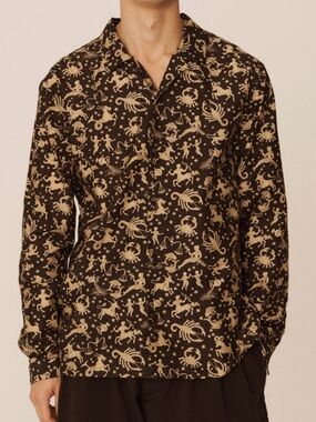 YMC Dark Brown Shirt with Beige Celestial Zodiac Print